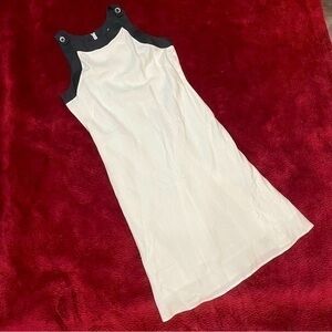 LINEN ❤️ Nina Leonard Midi Sleeveless  Summer White & Black Lined Midi Dress, L